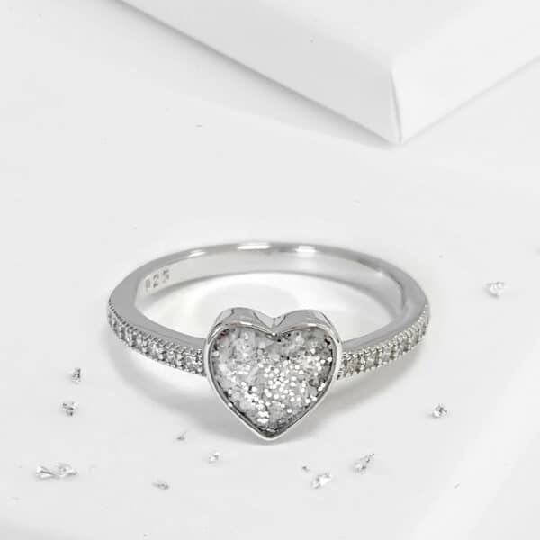 Small heart crystal ashes or hair inlaid ring