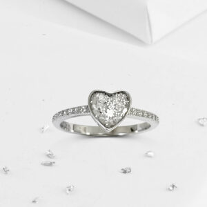 Small heart crystal ashes or hair inlaid ring