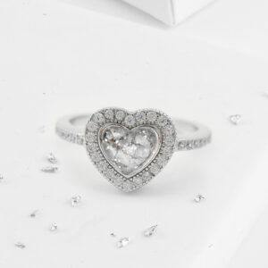 Heart crystal halo ashes or hair inlaid ring