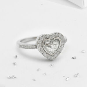 Heart crystal halo ashes or hair inlaid ring